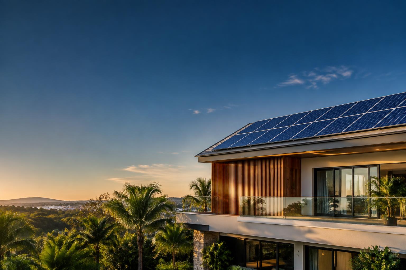Imóvel contemporâneo com sistema de painéis solares instalado no telhado